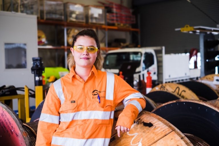 Portrait of Jodie a female apprentice in heavy commercial vehicle mechanical technology