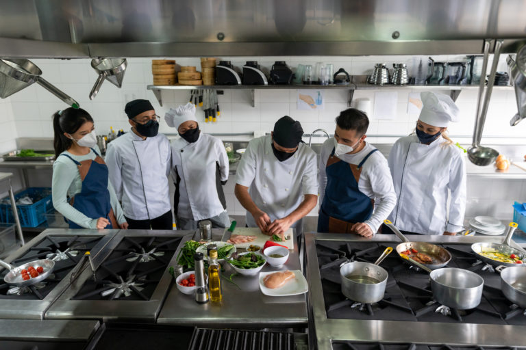 group of students in the training kitchen